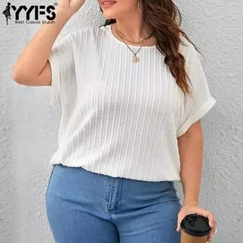 YYFS женские модные повседневные летние весенние блузки и рубашки с короткими рукавами и круглым вырезом в полоску с принтом XL белый