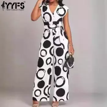 YYFS Женская мода Повседневная Лето Весна Без рукавов V-образный вырез Высокая талия Брюки Комбинезоны и комбинезоны S белый