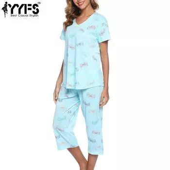YYFS Женские модные повседневные летние весенние брюки с коротким рукавом и V-образным вырезом, брючные костюмы S небесно-голубой