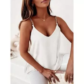 YYFS женские модные повседневные летние весенние однотонные блузки и рубашки без рукавов с v-образным вырезом и принтом S белый