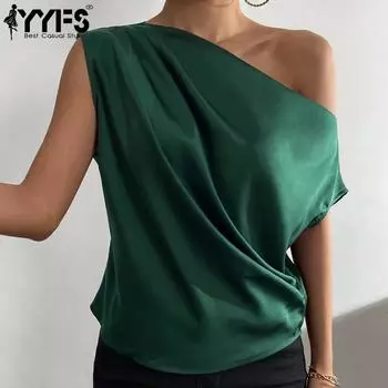 YYFS женские модные повседневные летние весенние однотонные блузки и рубашки без рукавов с принтом S чёрный