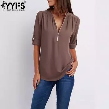 YYFS женские модные повседневные летние весенние однотонные блузки и рубашки с короткими рукавами и v-образным вырезом с принтом S белый