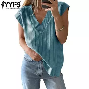 YYFS женские модные повседневные летние весенние однотонные блузки и рубашки с короткими рукавами и v-образным вырезом с принтом S серо голубой