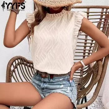 YYFS женские модные повседневные летние весенние однотонные блузки и рубашки с короткими рукавами и круглым вырезом с принтом XL абрикосовый