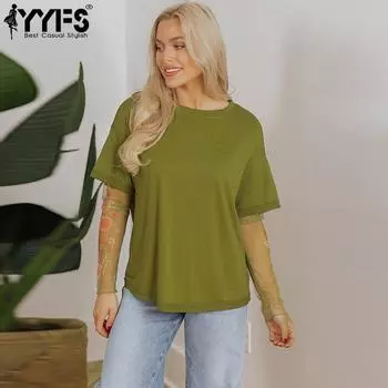 YYFS женские модные повседневные летние весенние однотонные блузки и рубашки с короткими рукавами и круглым вырезом с принтом S