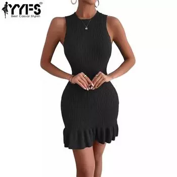 YYFS женские модные повседневные летние весенние однотонные блузки и рубашки без рукавов с круглым вырезом и принтом S чёрный