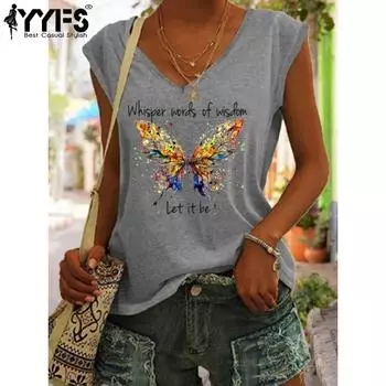 YYFS женские модные повседневные летние весенние однотонные блузки и рубашки с короткими рукавами и v-образным вырезом с принтом S серый