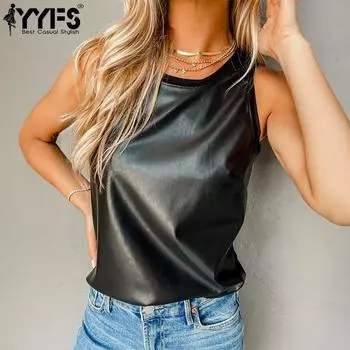 YYFS женские модные повседневные летние весенние однотонные блузки и рубашки без рукавов с круглым вырезом и принтом S