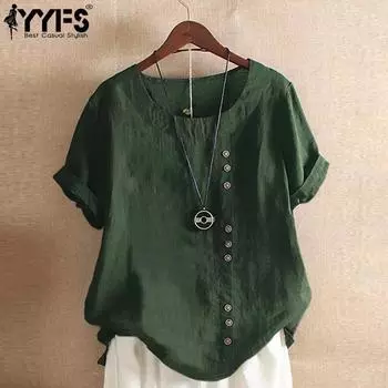YYFS женские модные повседневные летние весенние однотонные блузки и рубашки с короткими рукавами и круглым вырезом с принтом S зелёный