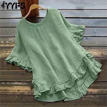 YYFS женские модные повседневные летние весенние однотонные блузки и рубашки с короткими рукавами и круглым вырезом с принтом S белый