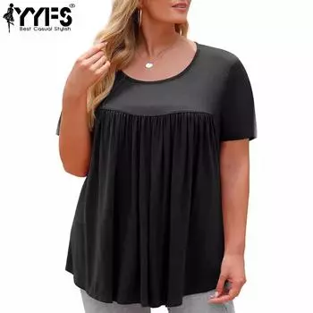 YYFS женские модные повседневные летние весенние однотонные блузки и рубашки с короткими рукавами и круглым вырезом с принтом L чёрный