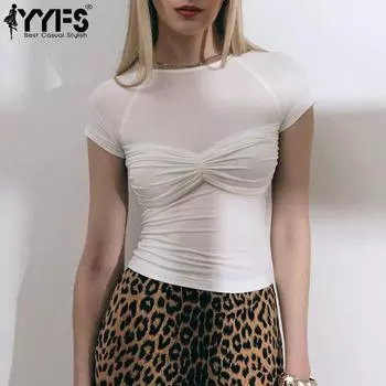 YYFS женские модные повседневные летние весенние однотонные блузки и рубашки с короткими рукавами и круглым вырезом с принтом S белый
