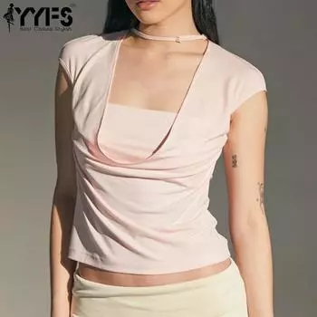 YYFS женские модные повседневные летние весенние однотонные блузки и рубашки с короткими рукавами и квадратным воротником с принтом S розовый
