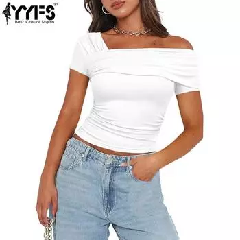 YYFS женские модные повседневные летние весенние однотонные блузки и рубашки с короткими рукавами с принтом XS белый