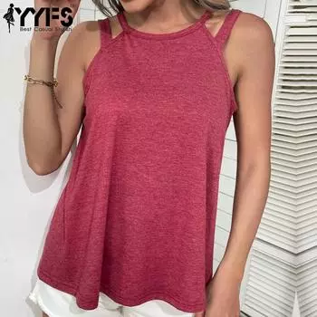 YYFS женские модные повседневные майки, тонкие однотонные полые футболки и топы, майки и майки S зелёный