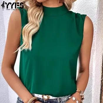 YYFS женские модные повседневные однотонные блузки и рубашки без рукавов с полуводолазкой и принтом S