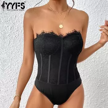 YYFS женские модные повседневные однотонные боди без рукавов с принтом на лето и весну S чёрный
