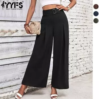 YYFS женские модные повседневные однотонные брюки с высокой талией и капри с принтом S чёрный