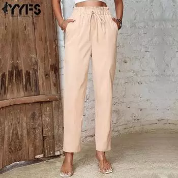 YYFS женские модные повседневные однотонные брюки с высокой талией и капри с принтом