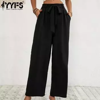 YYFS женские модные повседневные однотонные брюки с высокой талией и принтом, брюки и капри S чёрный