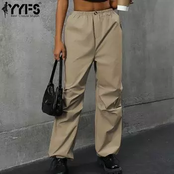 YYFS женские модные повседневные однотонные брюки с высокой талией и принтом, брюки и капри S хаки