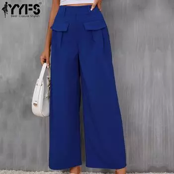 YYFS женские модные повседневные однотонные брюки с принтом, брюки и капри S синий