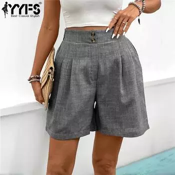 YYFS женские модные повседневные однотонные брюки с высокой талией и принтом, брюки и капри S темно-серого