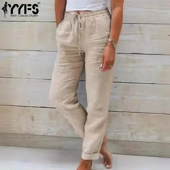 YYFS женские модные повседневные однотонные брюки с высокой талией и принтом, брюки и капри S белый