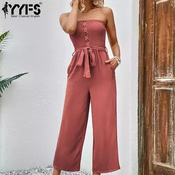 YYFS женские модные повседневные однотонные брюки с принтом на лето и весну, брюки без рукавов, комбинезоны и ромперы S