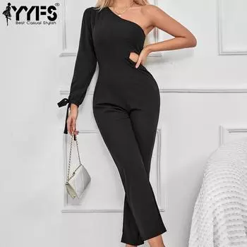 YYFS женские модные повседневные однотонные брюки с принтом на лето и весну, брюки с высокой талией, комбинезоны и ромперы S чёрный