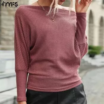 YYFS женские модные повседневные однотонные футболки с длинными рукавами и топы с длинными рукавами с принтом S