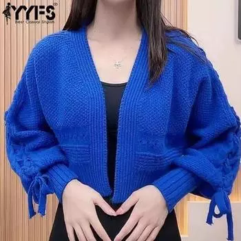 YYFS женские модные повседневные однотонные кардиганы с принтом на осень и зиму с длинными рукавами One Size зелёный