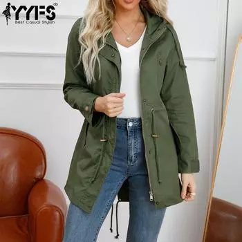 YYFS женские модные повседневные однотонные куртки и пальто с капюшоном на осень и зиму с длинным рукавом S белый