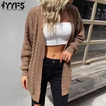 YYFS женские модные повседневные однотонные куртки и пальто с длинными рукавами на осень и зиму с принтом S кофейный