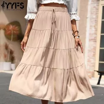 YYFS женские модные повседневные однотонные летние весенние юбки с принтом XL хаки