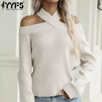 YYFS женские модные повседневные однотонные полые свитера с длинными рукавами на осень и зиму с принтом S абрикосовый