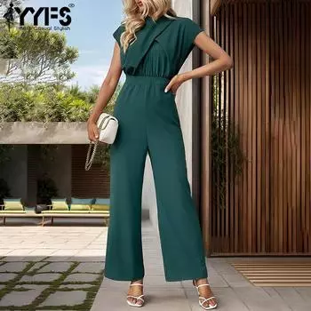 YYFS Женская мода повседневные однотонные принтованные брюки без рукавов с высокой талией комбинезоны и комбинезоны S