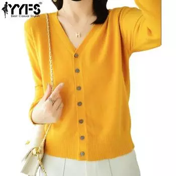YYFS женские модные повседневные однотонные принты больших размеров осень-зима свободные свитера с длинными рукавами S жёлтый