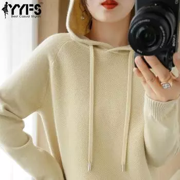 YYFS женские модные повседневные однотонные принты больших размеров осенне-зимние свитера с длинными рукавами M чёрный