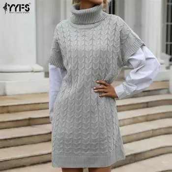 YYFS женские модные повседневные однотонные принты осень-зима с короткими рукавами и высоким воротом свитера S