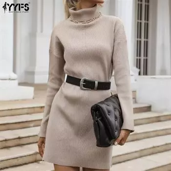 YYFS женские модные повседневные однотонные принты осень-зима с длинным рукавом свободные свитера с высоким воротом S