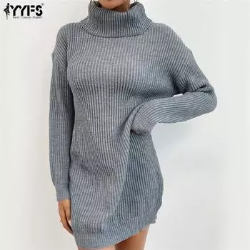 YYFS женские модные повседневные однотонные принты осень-зима с длинным рукавом и высоким воротом свитера S серый