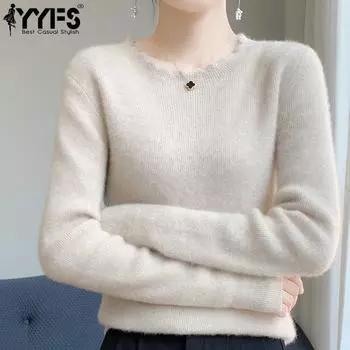 YYFS женские модные повседневные однотонные принты осень-зима с длинным рукавом и круглым вырезом свободные свитера