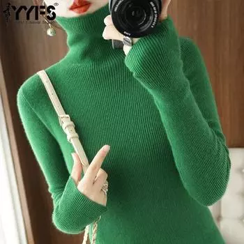 YYFS женские модные повседневные однотонные принты осень-зима с длинным рукавом с высоким воротом тонкие свитера