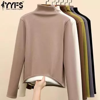 YYFS женские модные повседневные однотонные принты осень-зима сохраняющие тепло длинные рукава полуводолазка вязаные свитера M чёрный
