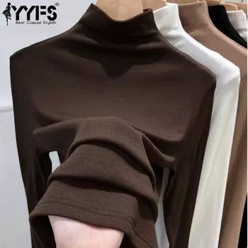YYFS женские модные повседневные однотонные принты осень-зима с длинным рукавом, полуводолазка, пуловеры с длинными рукавами