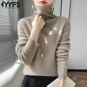 YYFS женские модные повседневные однотонные принты осень-зима с длинным рукавом с высоким воротом тонкие свитера