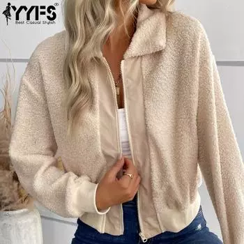 YYFS женские модные повседневные однотонные принты осень-зима пальто-поло с длинным рукавом на молнии пальто кардиганы S