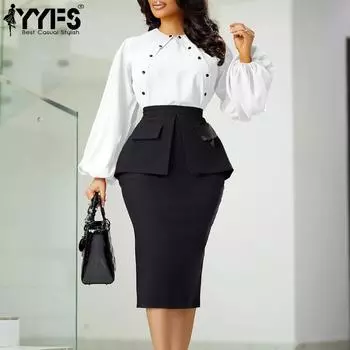 YYFS Женские модные повседневные однотонные принты осень-зима с длинным рукавом и круглым вырезом юбка костюмы S белый