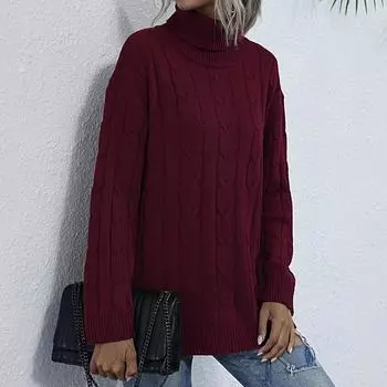 YYFS женские модные повседневные однотонные принты осень-зима с длинным рукавом и высоким воротом свитера S вино красного